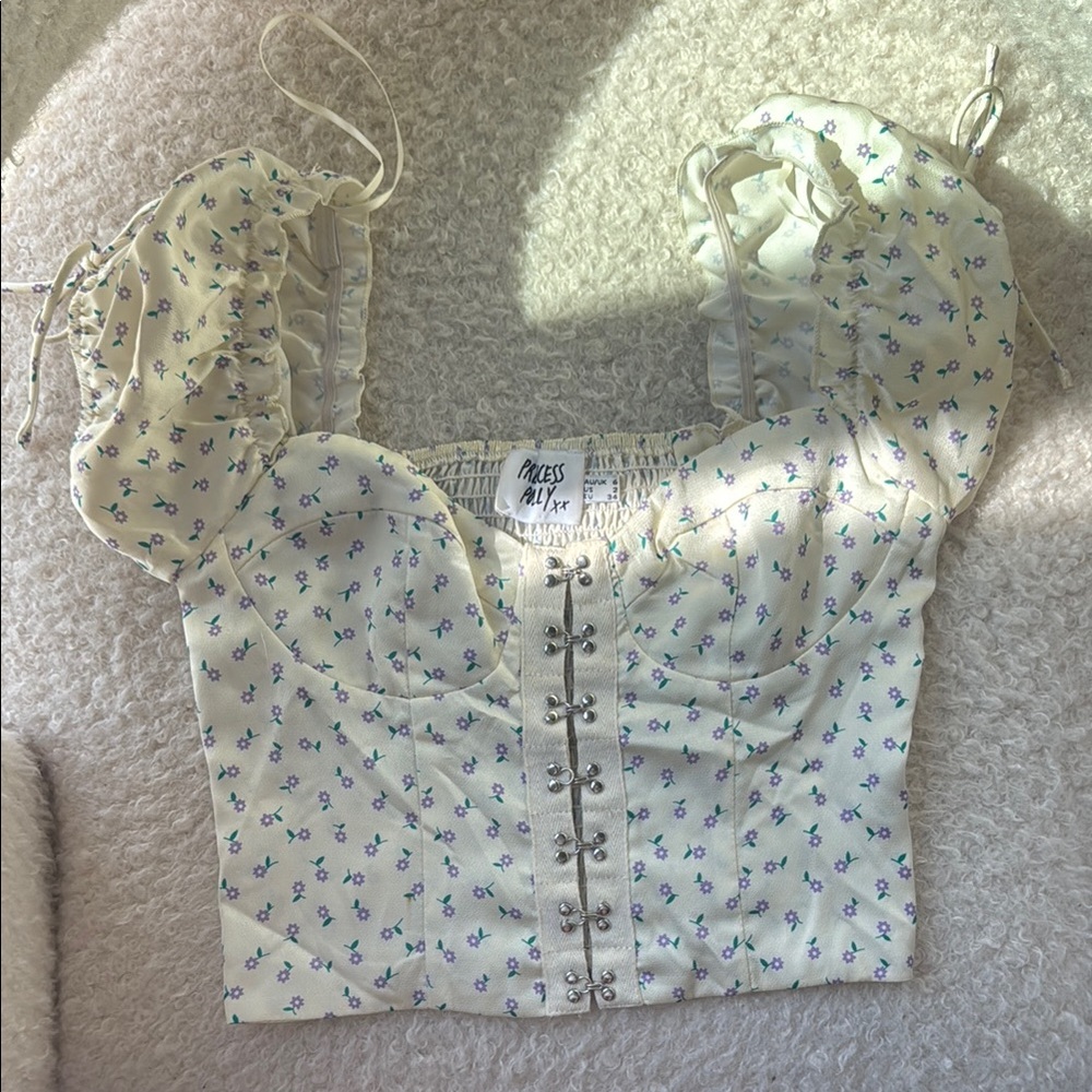 Princess Polly Light Yellow Floral Bustier Blouse